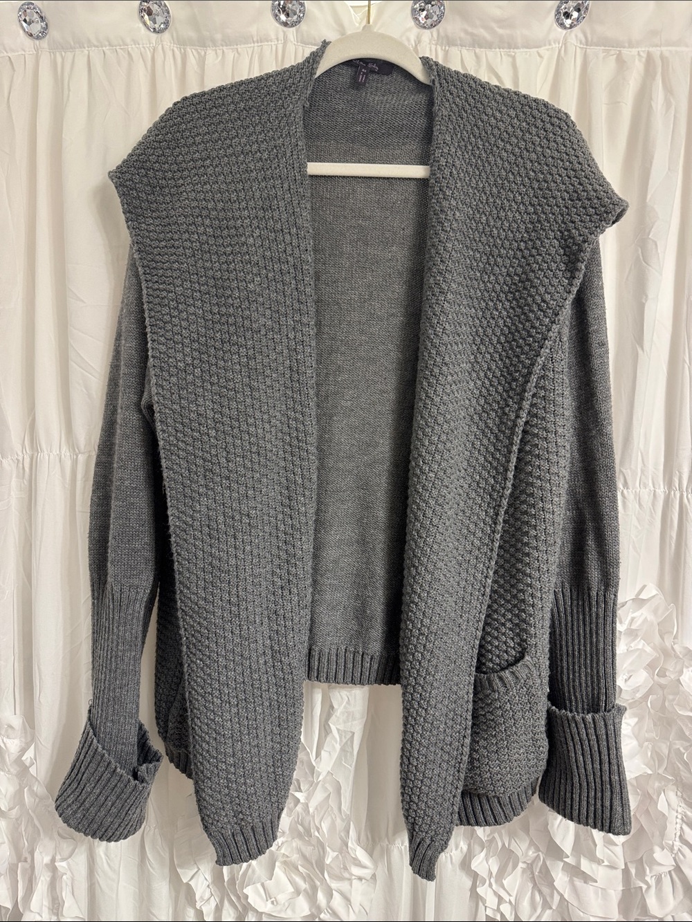 Olivia Sky Chunky Open-Front Shawl Collar Cardigan - Gray